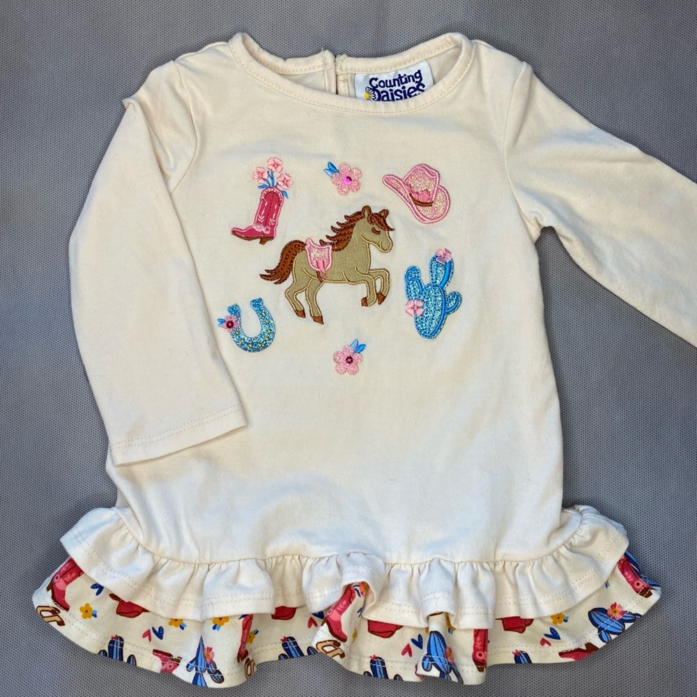 Counting Daisy 18m G Cowgirl Dress Horse Cowboy Boot Cactus Embroidered Sparkles